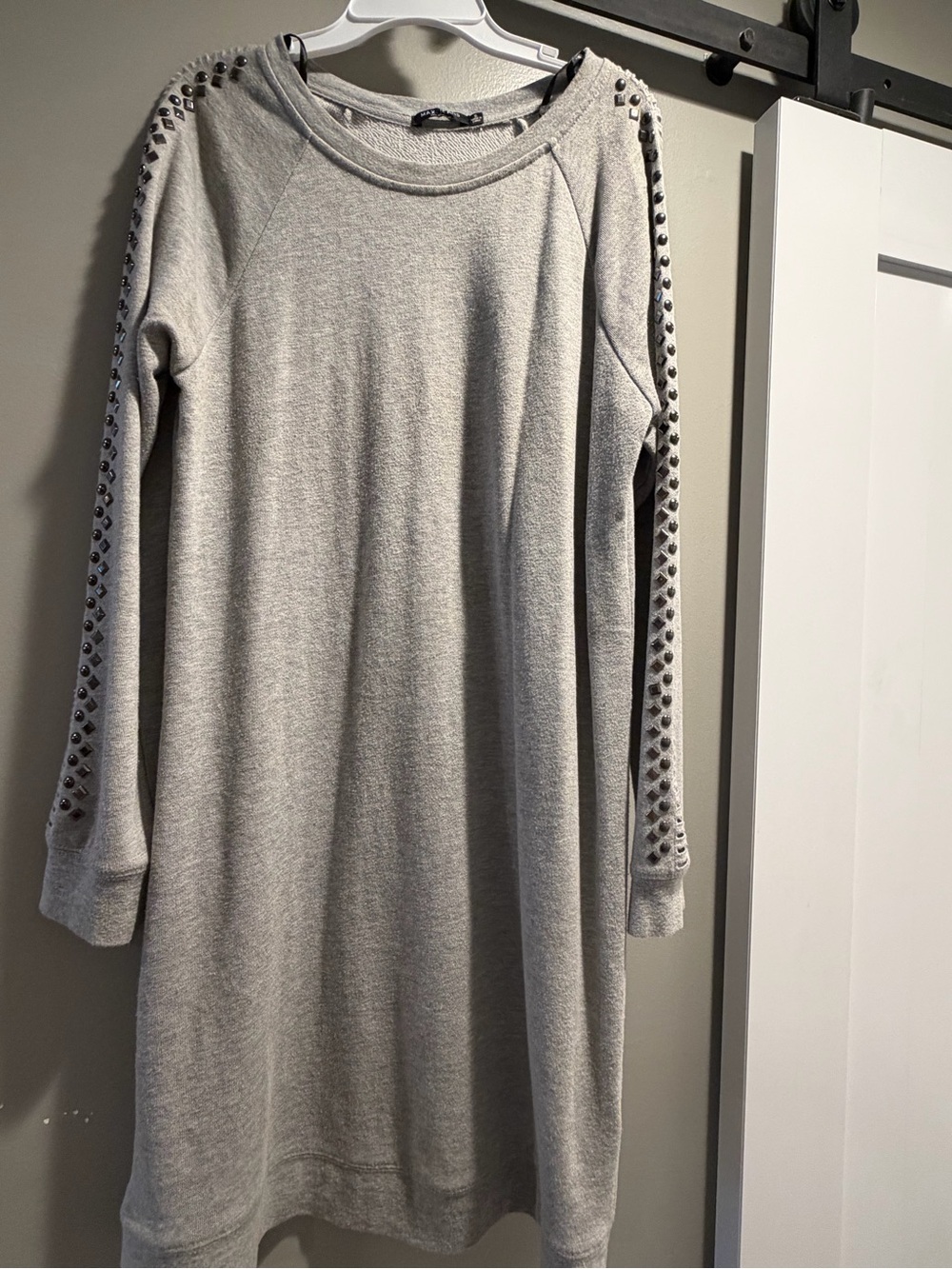 Max Jeans Light Grey Studded Long-Sleeve Sweatshirt Dress